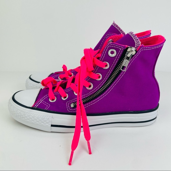 Converse CTAS Hi-Top Purple Canvas Sneakers Double Side Zippers Women’s Size 5 - Picture 3 of 10